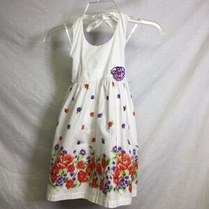 Blueberi Boulevard Girls White Red/Purple Floral Halter Tie back Dress Sz6